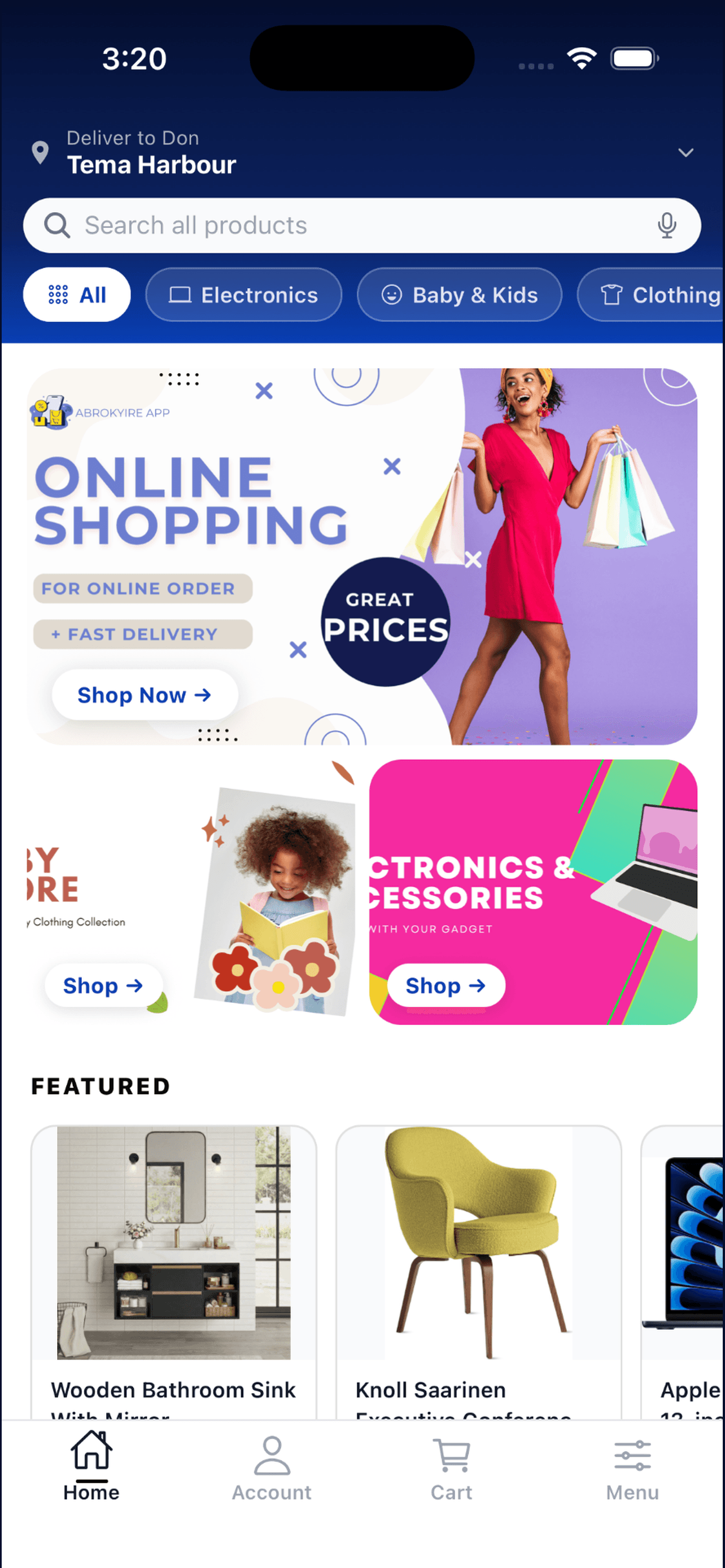 Abrokyire app home screen