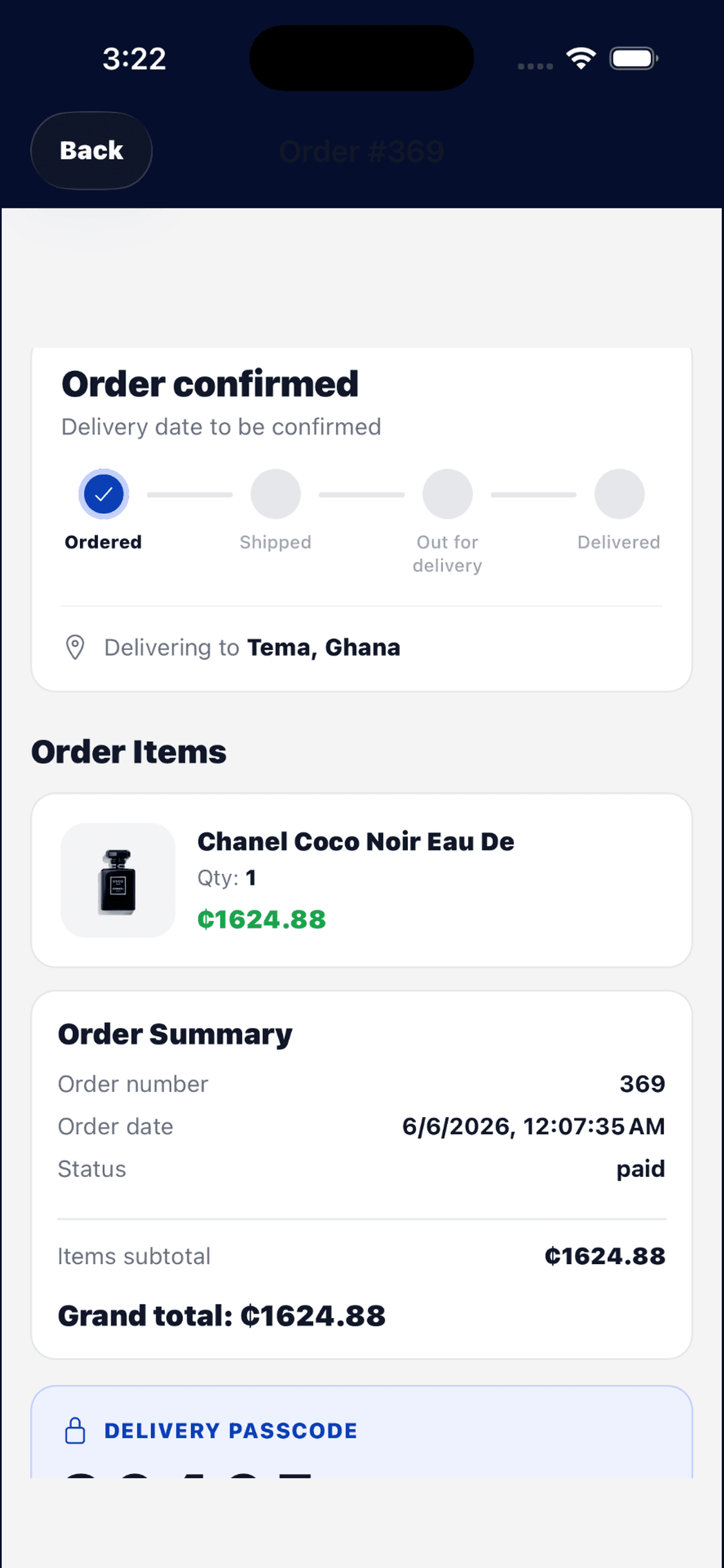 Order confirmed and tracking